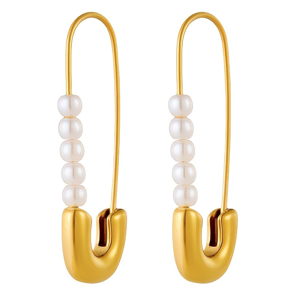 “Safety Pin” 18K Gold Plated Stainless Steel Earrings - Picture 5 of 5